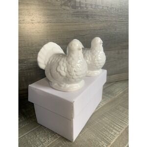 Vintage New Salt Pepper Shaker Set Ceramic Glazed Turkey Pair 3" W/Box‎